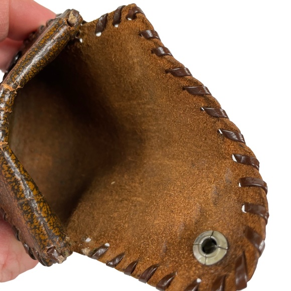 Vintage Handmade Leather Two Compartment Mini Small Pocket Wallet Snap Close VTG - Picture 3 of 11